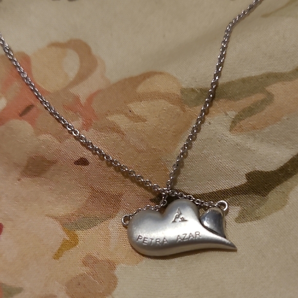 Silver Necklace with Hear Pendant Adjustable , Can Be Worn Long Or As Choker - Picture 2 of 6